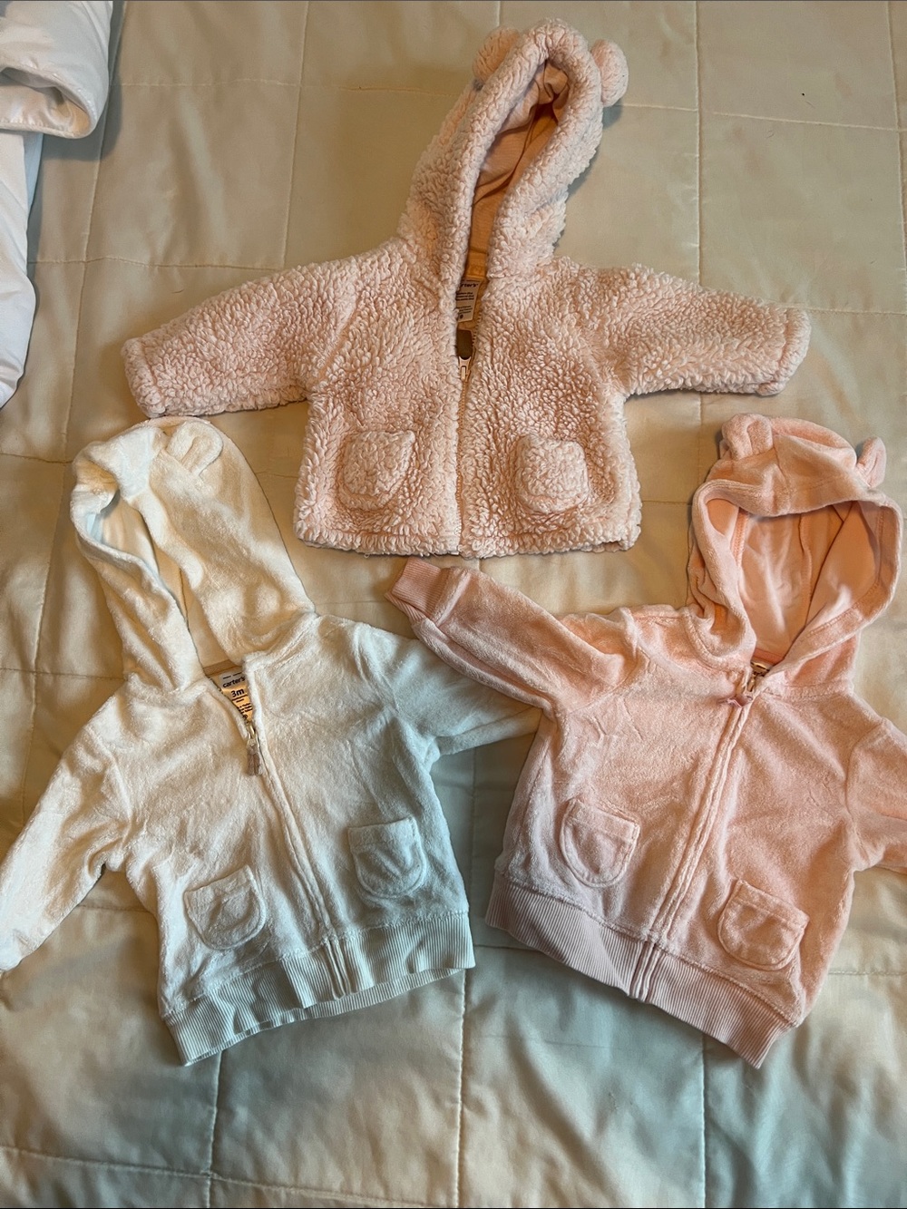 Carter's Soft Hooded Baby Jackets in Pink & White - 3 Pack Look